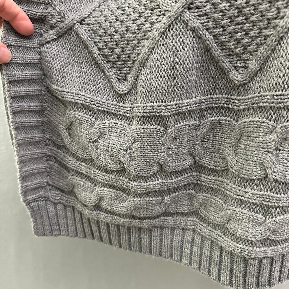 Chico's Gray Cable Knit Poncho Sweater OS Acrylic Mock Neck Textured Pullover - Picture 6 of 14